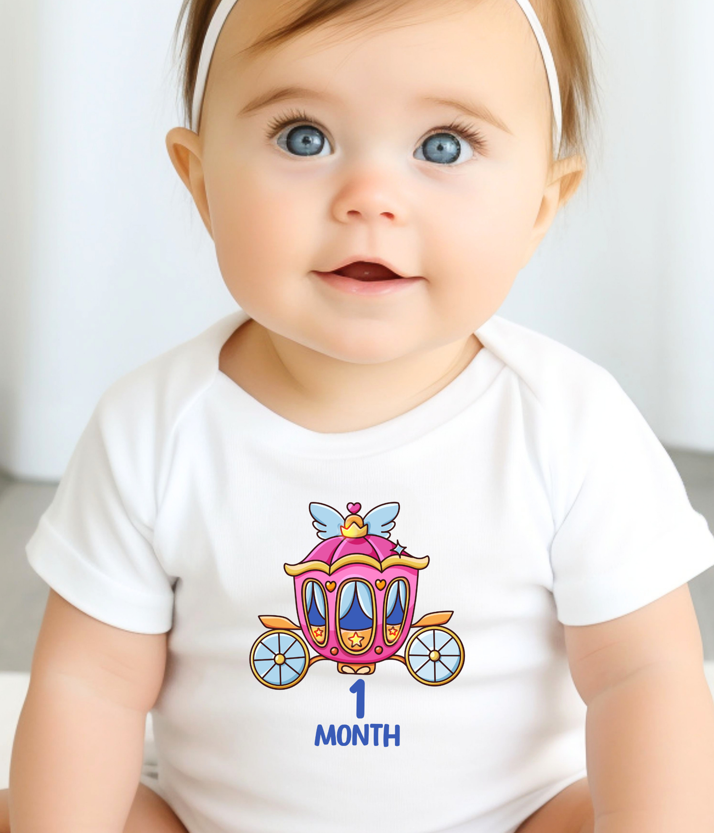 1 Month Baby One-Piece Bodysuit – Princess Carriage Milestone Bodysuit, Cute Baby Girl Outfit, One Month Baby Clothes, Monthly Milestone Shirt
