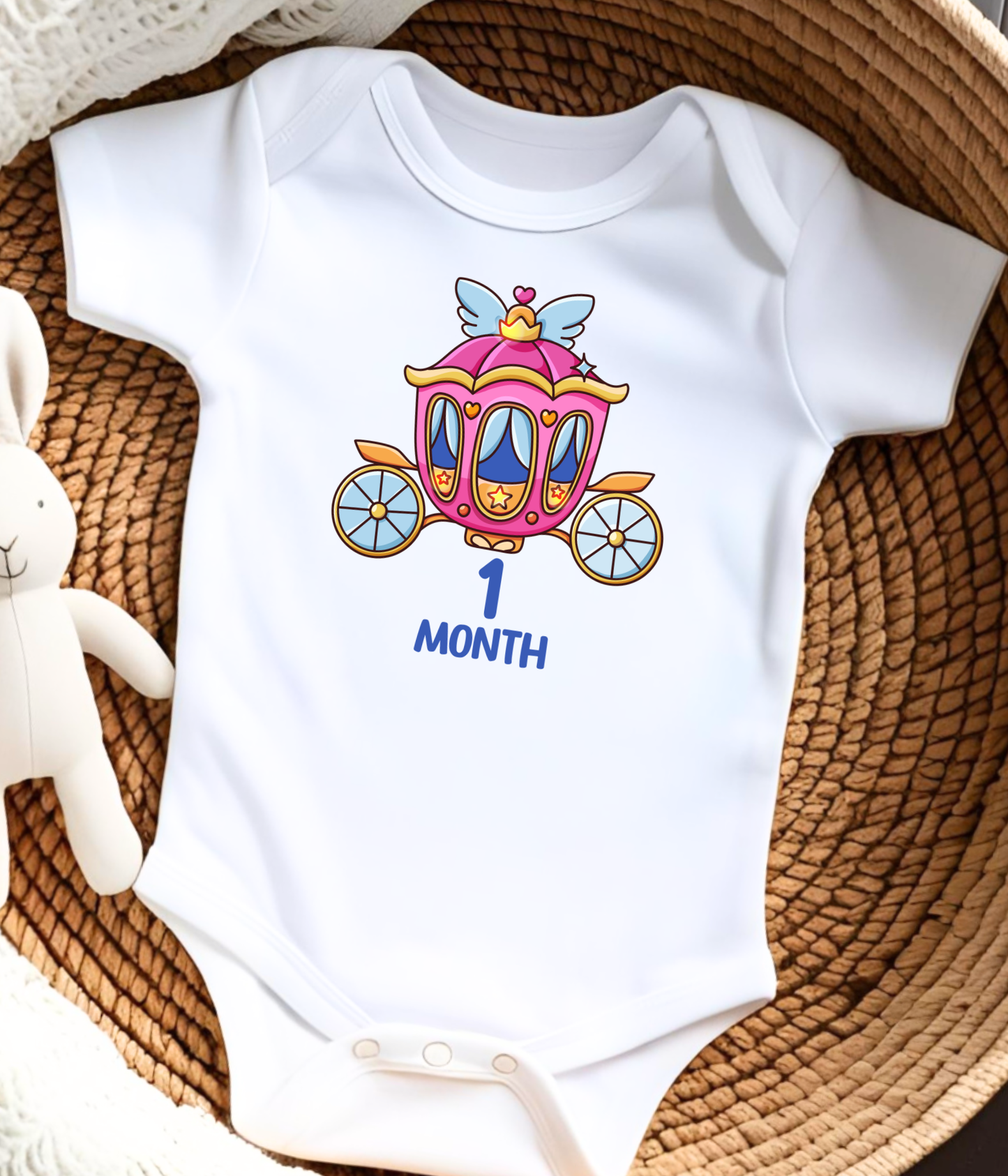 1 Month Baby One-Piece Bodysuit – Princess Carriage Milestone Bodysuit, Cute Baby Girl Outfit, One Month Baby Clothes, Monthly Milestone Shirt