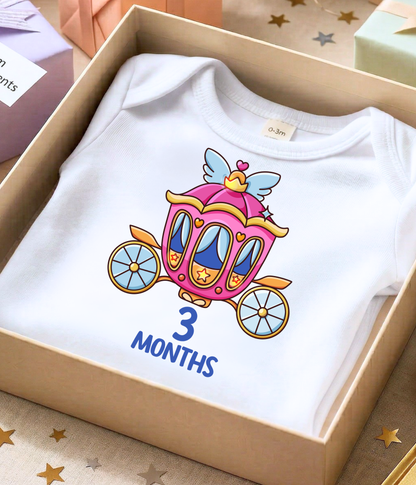 3 Month Baby ONESIE® – Princess Carriage Milestone Bodysuit, Cute Baby Girl Outfit, Three Month Baby Clothes, Monthly Milestone Shirt