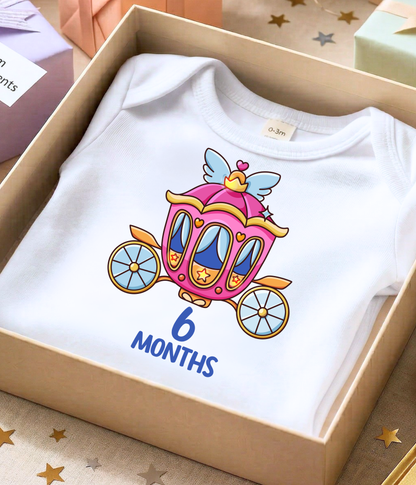 6 Month Baby Bodysuit  – Princess Carriage Milestone Bodysuit, Cute Baby Girl Outfit, Six Month Baby Clothes, Monthly Milestone Shirt