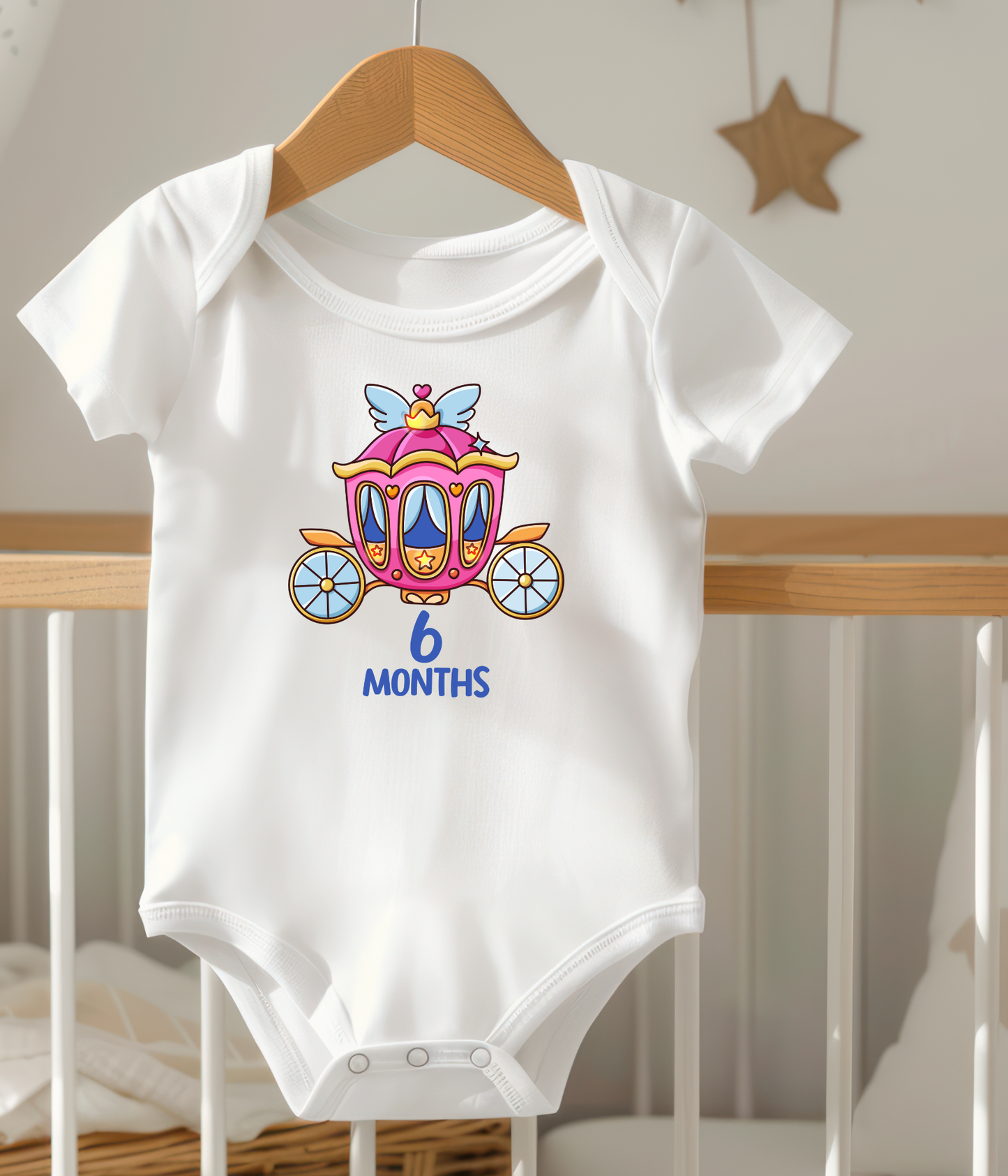 6 Month Baby Bodysuit  – Princess Carriage Milestone Bodysuit, Cute Baby Girl Outfit, Six Month Baby Clothes, Monthly Milestone Shirt