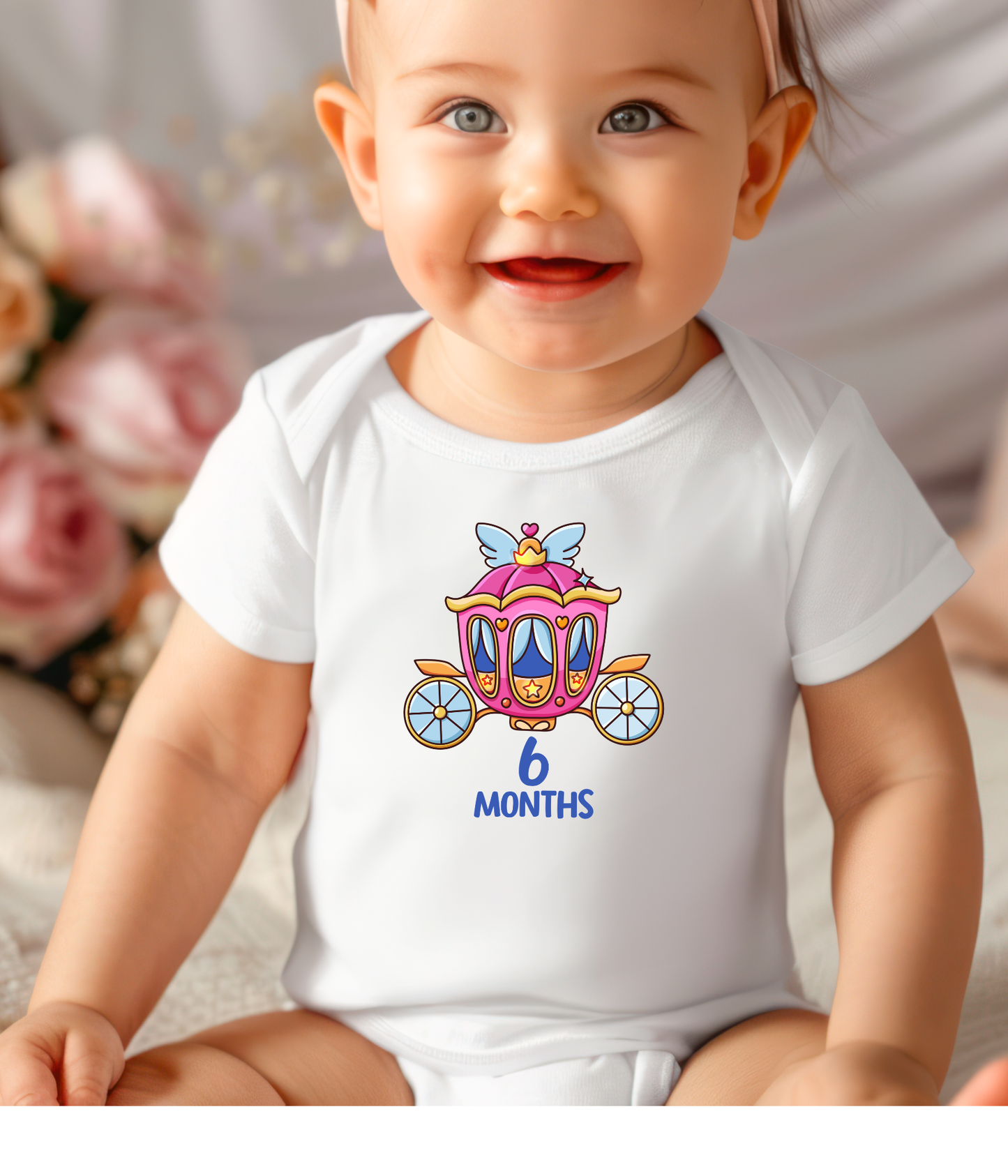 6 Month Baby Bodysuit  – Princess Carriage Milestone Bodysuit, Cute Baby Girl Outfit, Six Month Baby Clothes, Monthly Milestone Shirt