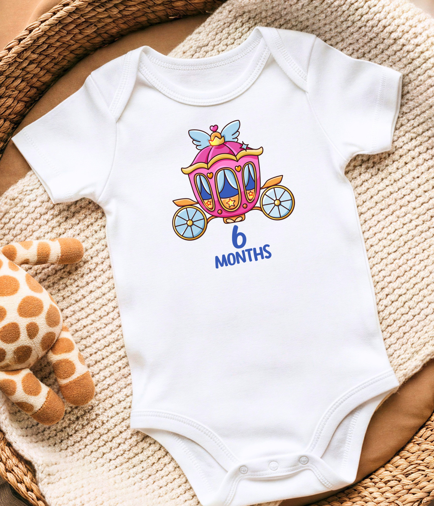 6 Month Baby Bodysuit  – Princess Carriage Milestone Bodysuit, Cute Baby Girl Outfit, Six Month Baby Clothes, Monthly Milestone Shirt