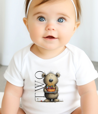 Second Birthday Bear One-Piece – Cute “TWO” Baby Birthday Outfit, 2nd Birthday Bodysuit, Toddler Birthday Shirt, Cake Smash Outfit