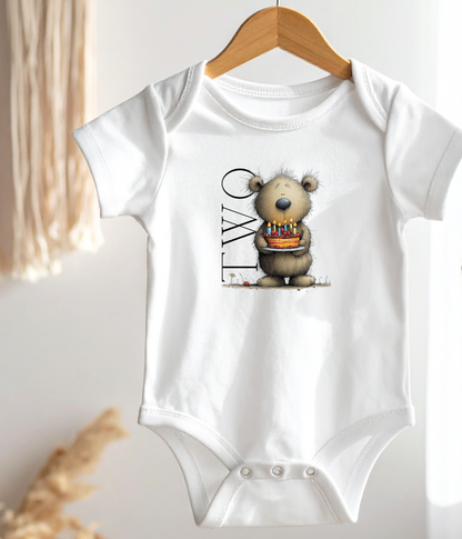 Second Birthday Bear One-Piece – Cute “TWO” Baby Birthday Outfit, 2nd Birthday Bodysuit, Toddler Birthday Shirt, Cake Smash Outfit