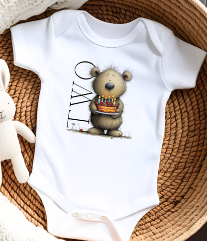 Second Birthday Bear One-Piece – Cute “TWO” Baby Birthday Outfit, 2nd Birthday Bodysuit, Toddler Birthday Shirt, Cake Smash Outfit