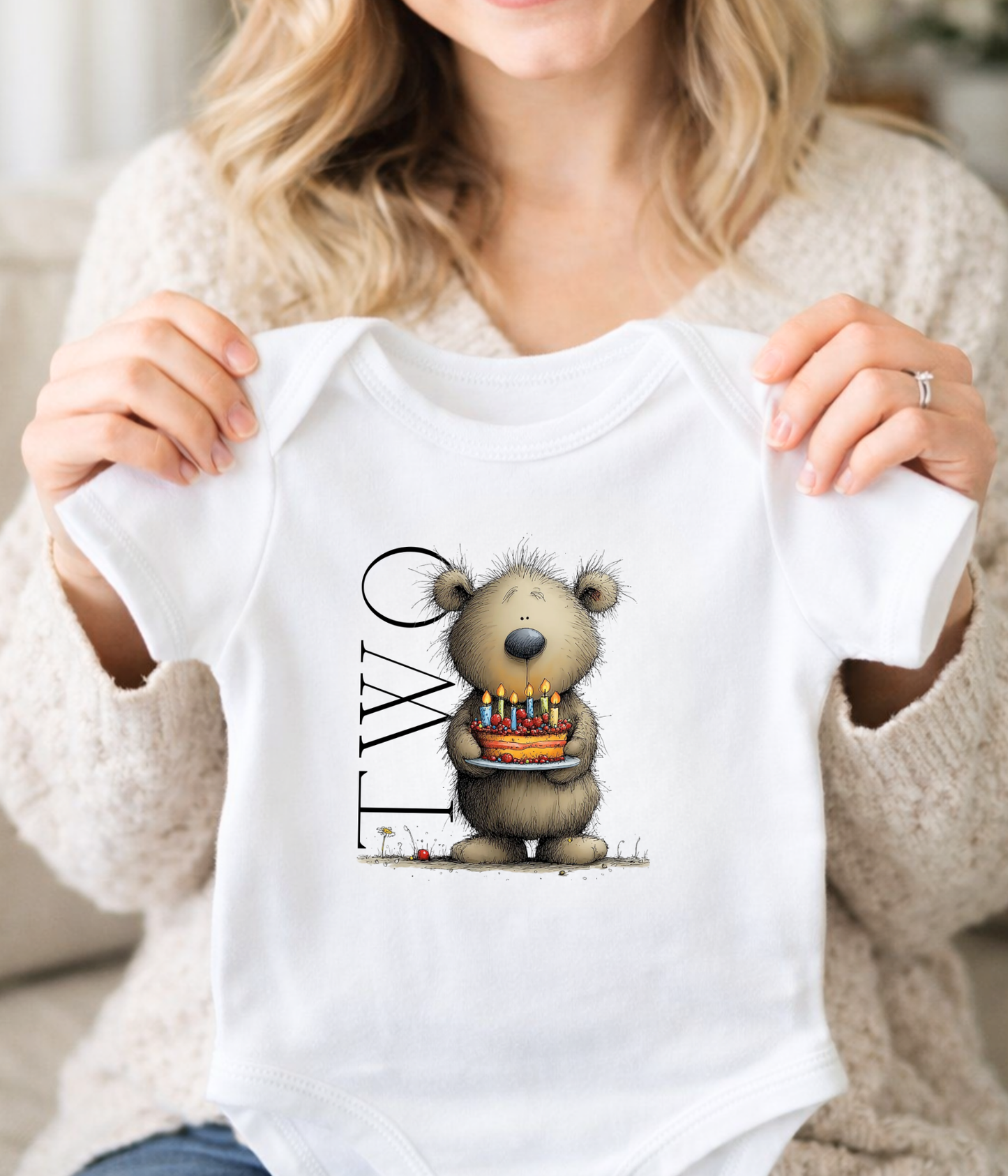 Second Birthday Bear One-Piece – Cute “TWO” Baby Birthday Outfit, 2nd Birthday Bodysuit, Toddler Birthday Shirt, Cake Smash Outfit
