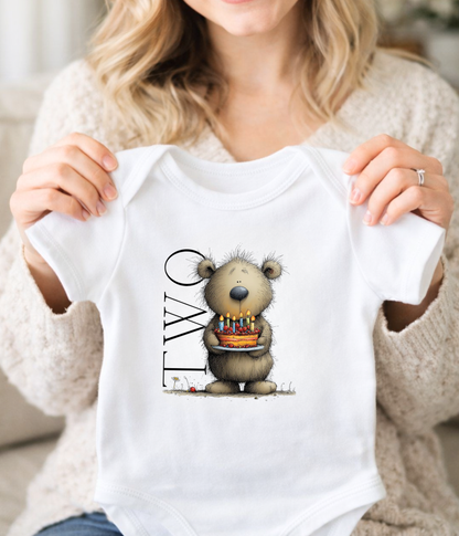 Second Birthday Bear One-Piece – Cute “TWO” Baby Birthday Outfit, 2nd Birthday Bodysuit, Toddler Birthday Shirt, Cake Smash Outfit