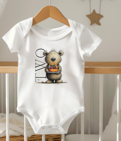 Second Birthday Bear One-Piece – Cute “TWO” Baby Birthday Outfit, 2nd Birthday Bodysuit, Toddler Birthday Shirt, Cake Smash Outfit