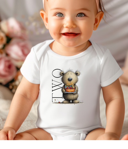 Second Birthday Bear One-Piece – Cute “TWO” Baby Birthday Outfit, 2nd Birthday Bodysuit, Toddler Birthday Shirt, Cake Smash Outfit