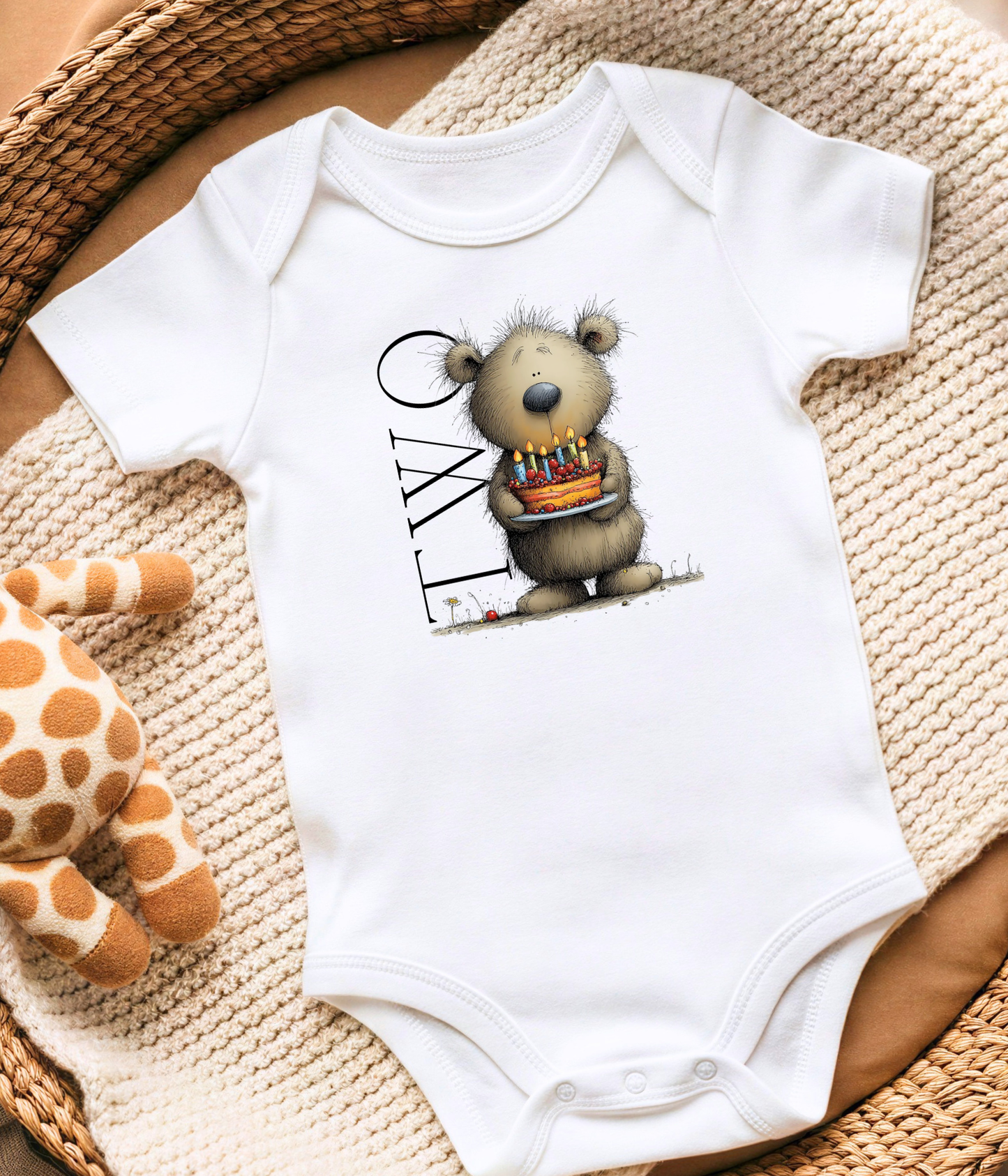 Second Birthday Bear One-Piece – Cute “TWO” Baby Birthday Outfit, 2nd Birthday Bodysuit, Toddler Birthday Shirt, Cake Smash Outfit