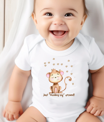 Funny Monkey Baby One-Piece Bodysuit – “Just Monkey-ing Around” Cute Baby Bodysuit, Animal Baby Outfit, Gender Neutral Baby Clothes