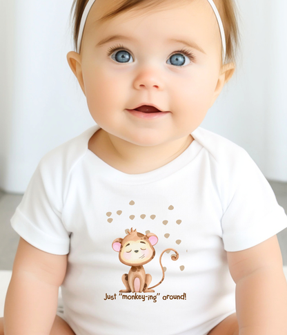 Funny Monkey Baby One-Piece Bodysuit – “Just Monkey-ing Around” Cute Baby Bodysuit, Animal Baby Outfit, Gender Neutral Baby Clothes