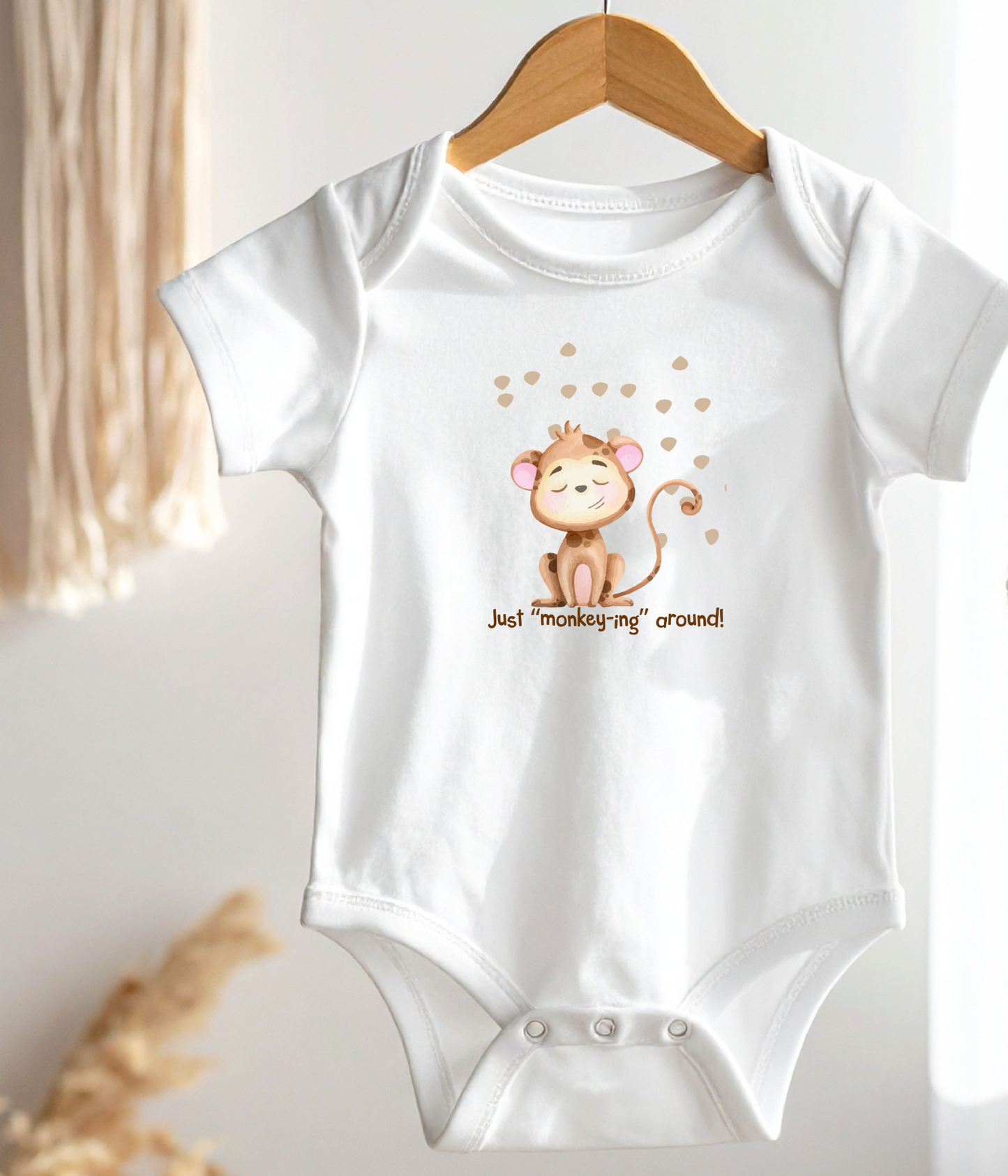 Funny Monkey Baby One-Piece Bodysuit – “Just Monkey-ing Around” Cute Baby Bodysuit, Animal Baby Outfit, Gender Neutral Baby Clothes