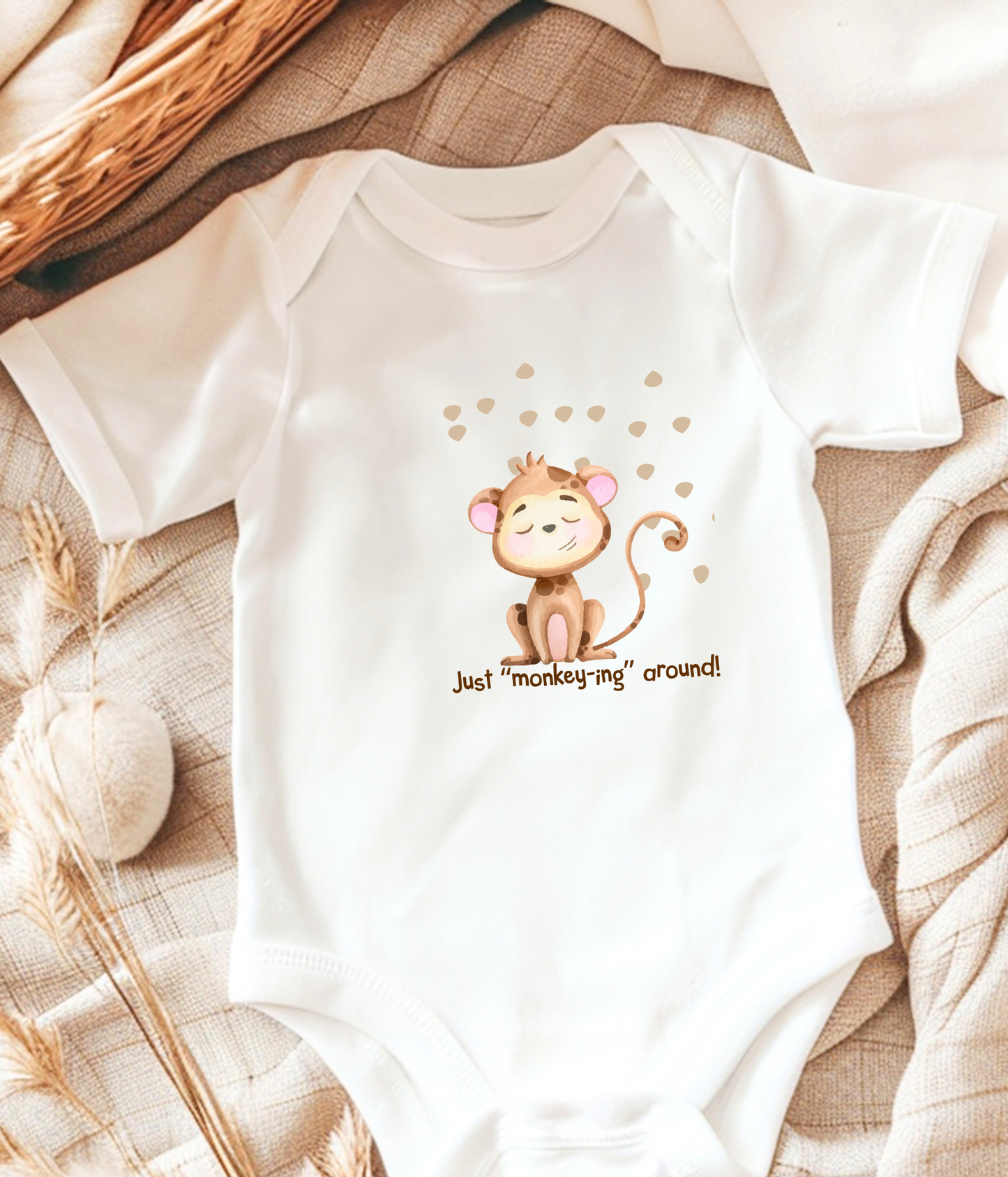 Funny Monkey Baby One-Piece Bodysuit – “Just Monkey-ing Around” Cute Baby Bodysuit, Animal Baby Outfit, Gender Neutral Baby Clothes