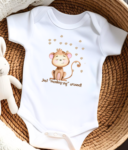 Funny Monkey Baby One-Piece Bodysuit – “Just Monkey-ing Around” Cute Baby Bodysuit, Animal Baby Outfit, Gender Neutral Baby Clothes