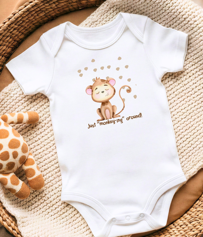 Funny Monkey Baby One-Piece Bodysuit – “Just Monkey-ing Around” Cute Baby Bodysuit, Animal Baby Outfit, Gender Neutral Baby Clothes