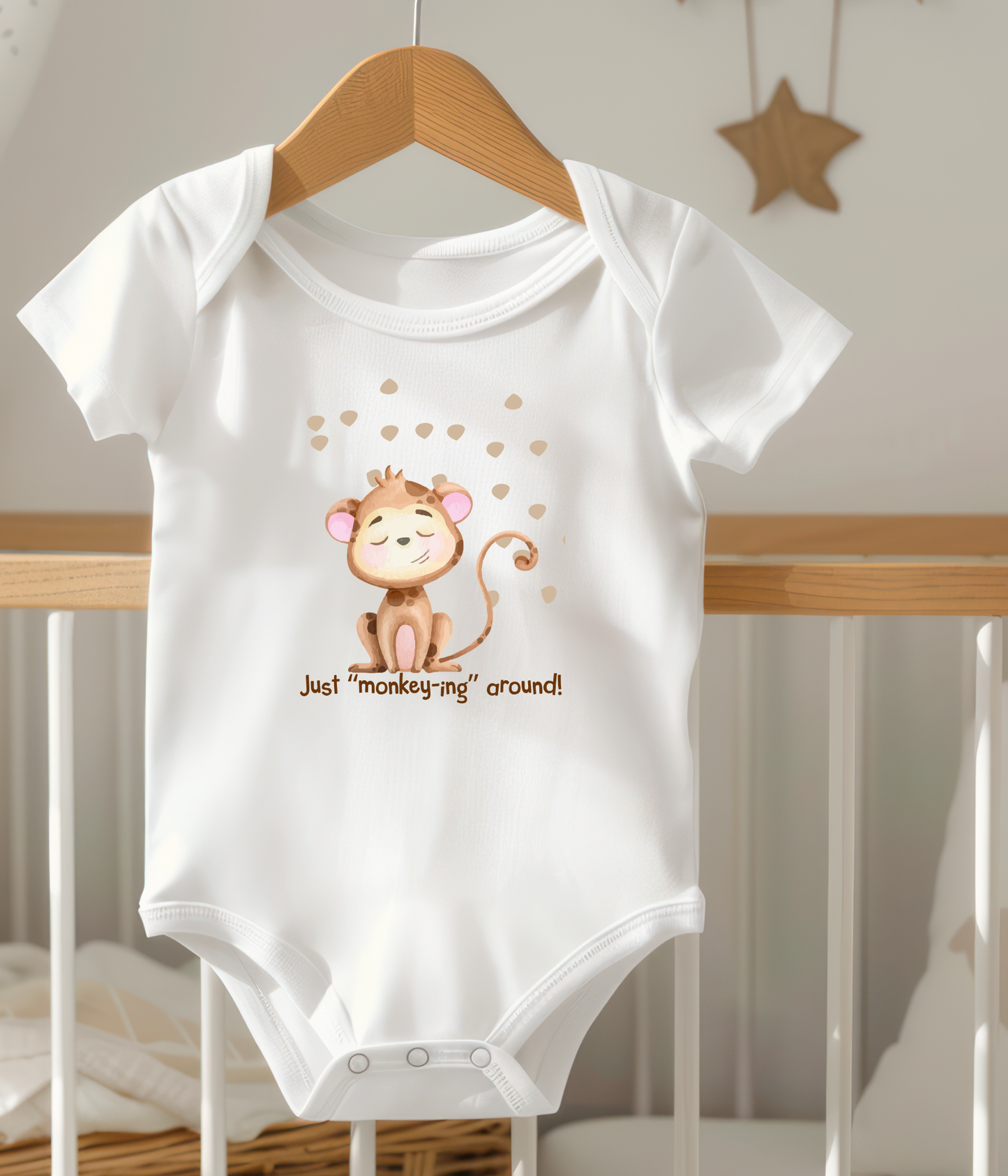 Funny Monkey Baby One-Piece Bodysuit – “Just Monkey-ing Around” Cute Baby Bodysuit, Animal Baby Outfit, Gender Neutral Baby Clothes