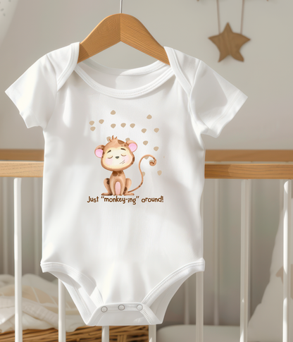 Funny Monkey Baby One-Piece Bodysuit – “Just Monkey-ing Around” Cute Baby Bodysuit, Animal Baby Outfit, Gender Neutral Baby Clothes