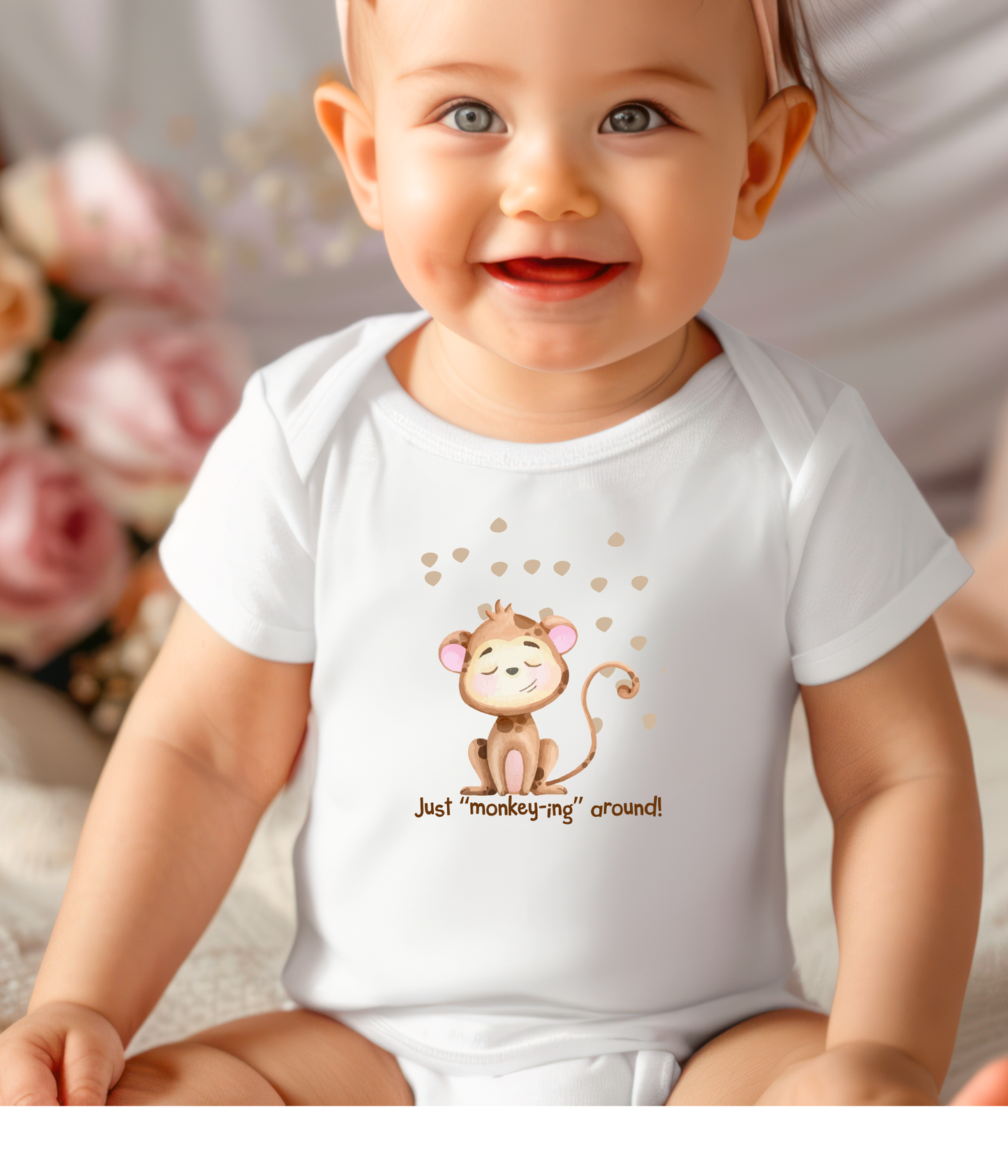Funny Monkey Baby One-Piece Bodysuit – “Just Monkey-ing Around” Cute Baby Bodysuit, Animal Baby Outfit, Gender Neutral Baby Clothes