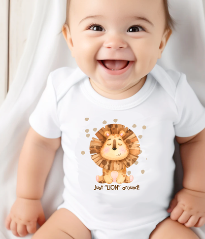Funny Lion Baby Bodysuit – “Just Lion Around” Cute Baby Bodysuit, Safari Animal Baby Outfit, Gender Neutral Baby Clothes