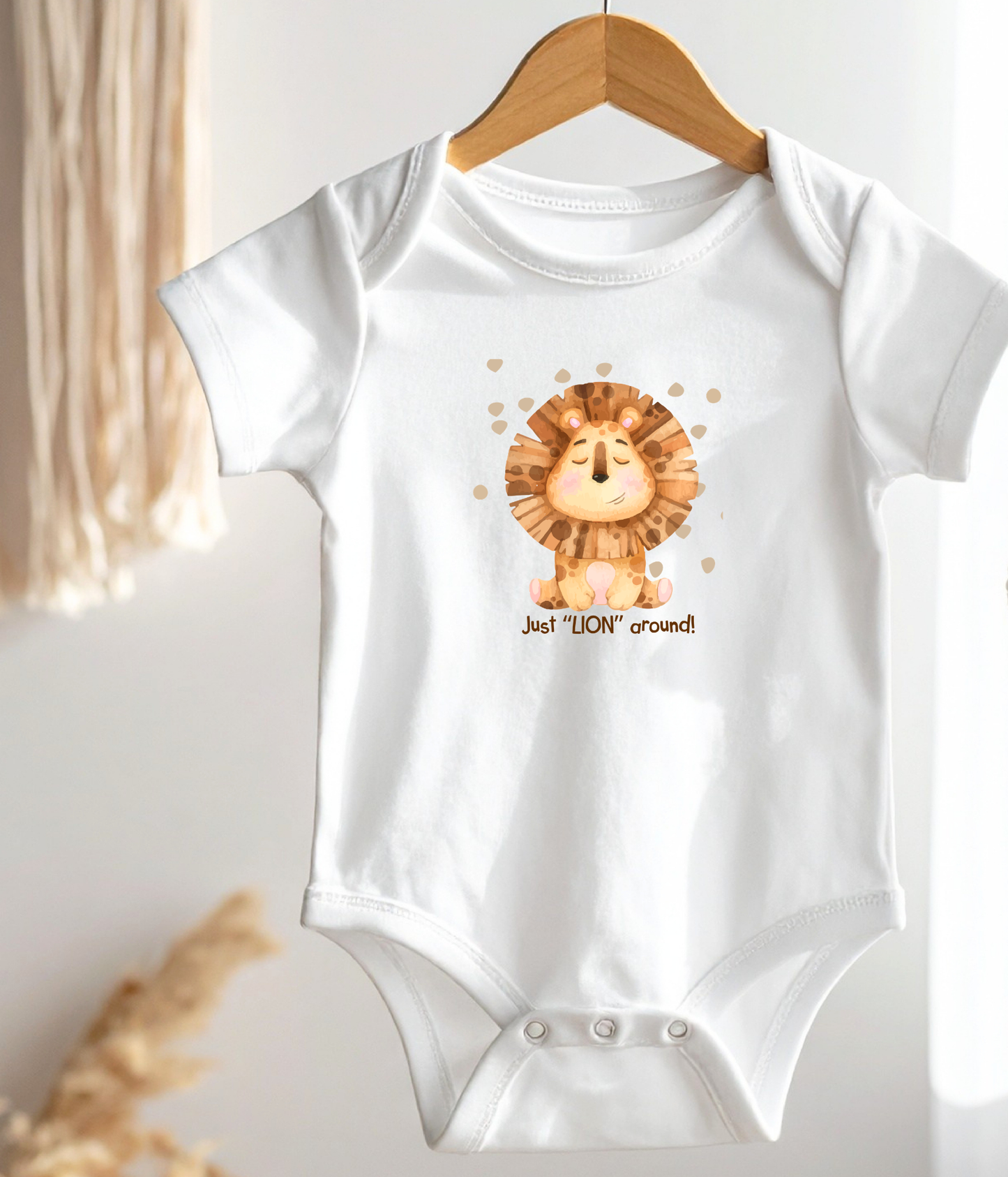 Funny Lion Baby Bodysuit – “Just Lion Around” Cute Baby Bodysuit, Safari Animal Baby Outfit, Gender Neutral Baby Clothes