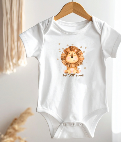 Funny Lion Baby Bodysuit – “Just Lion Around” Cute Baby Bodysuit, Safari Animal Baby Outfit, Gender Neutral Baby Clothes