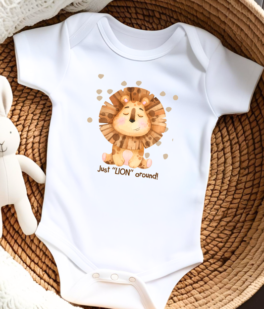 Funny Lion Baby ONESIE® – “Just Lion Around” Cute Baby Bodysuit, Safari Animal Baby Outfit, Gender Neutral Baby Clothes