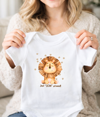 Funny Lion Baby Bodysuit – “Just Lion Around” Cute Baby Bodysuit, Safari Animal Baby Outfit, Gender Neutral Baby Clothes