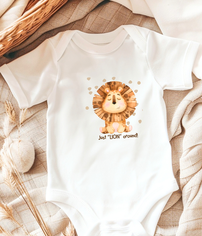 Funny Lion Baby Bodysuit – “Just Lion Around” Cute Baby Bodysuit, Safari Animal Baby Outfit, Gender Neutral Baby Clothes