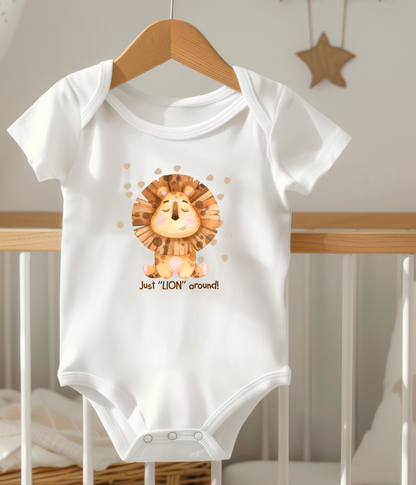 Funny Lion Baby Bodysuit – “Just Lion Around” Cute Baby Bodysuit, Safari Animal Baby Outfit, Gender Neutral Baby Clothes