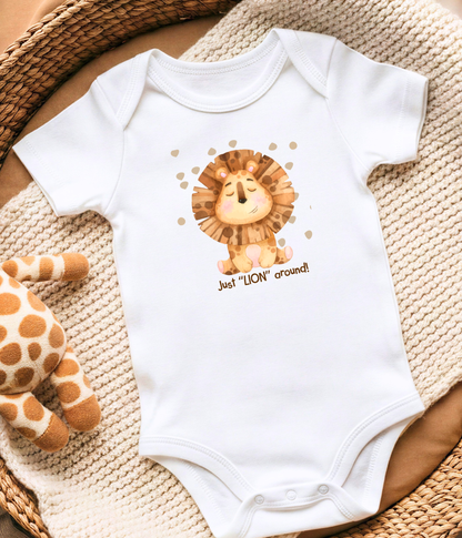 Funny Lion Baby Bodysuit – “Just Lion Around” Cute Baby Bodysuit, Safari Animal Baby Outfit, Gender Neutral Baby Clothes