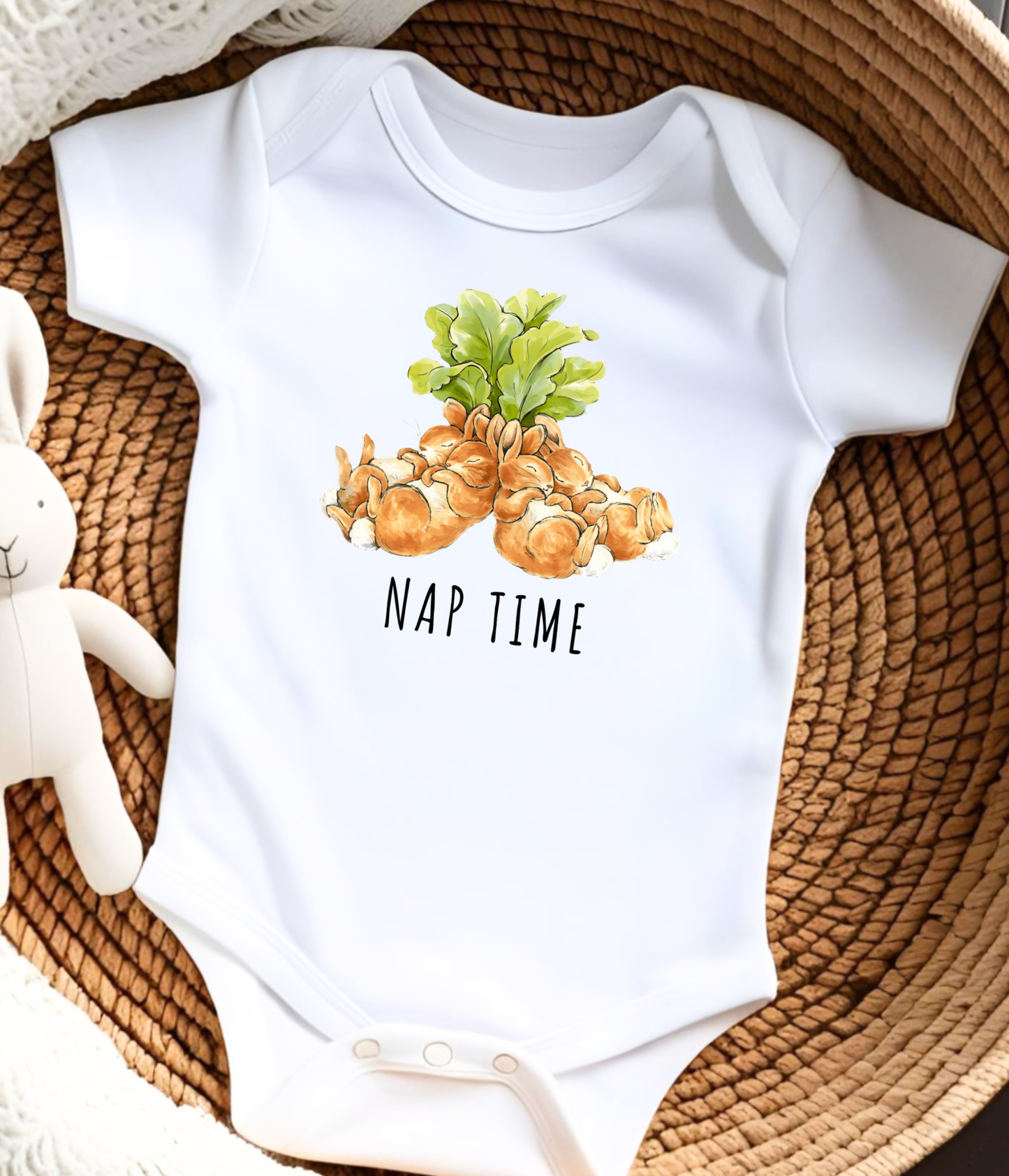 Funny Bunny Nap Time One-piece – Cute Sleeping Bunnies Baby Bodysuit, Baby Sleep Outfit, Neutral Baby Clothes, Newborn Gift
