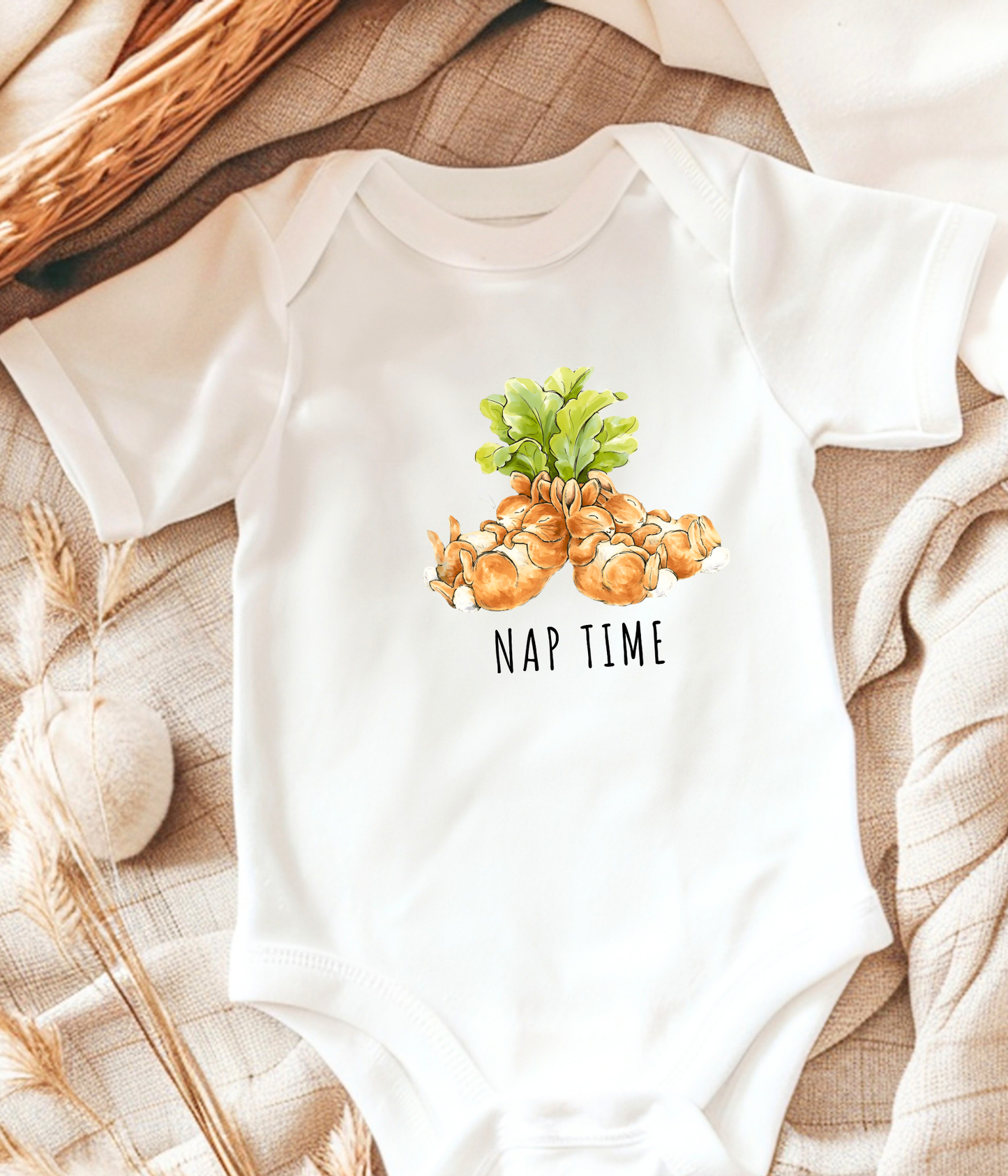 Funny Bunny Nap Time One-piece – Cute Sleeping Bunnies Baby Bodysuit, Baby Sleep Outfit, Neutral Baby Clothes, Newborn Gift