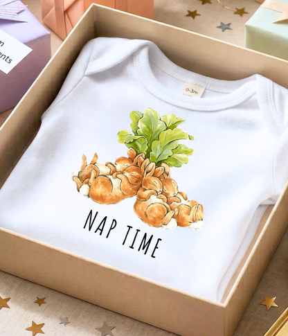 Funny Bunny Nap Time One-piece – Cute Sleeping Bunnies Baby Bodysuit, Baby Sleep Outfit, Neutral Baby Clothes, Newborn Gift