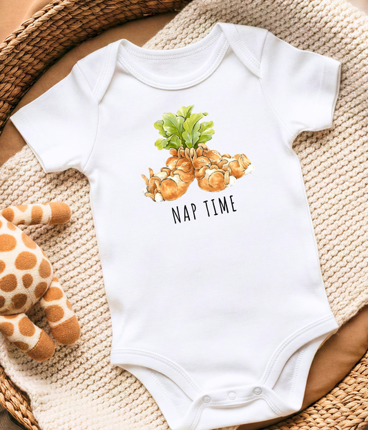 Funny Bunny Nap Time One-piece – Cute Sleeping Bunnies Baby Bodysuit, Baby Sleep Outfit, Neutral Baby Clothes, Newborn Gift