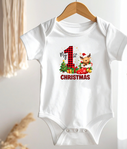 My 1st Christmas Buffalo Plaid Baby One-Piece Bodysuit