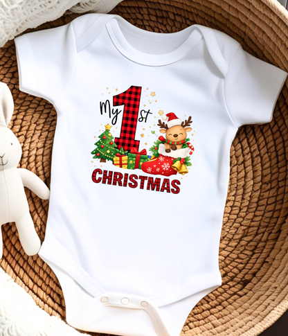 My 1st Christmas Buffalo Plaid Baby One-Piece Bodysuit