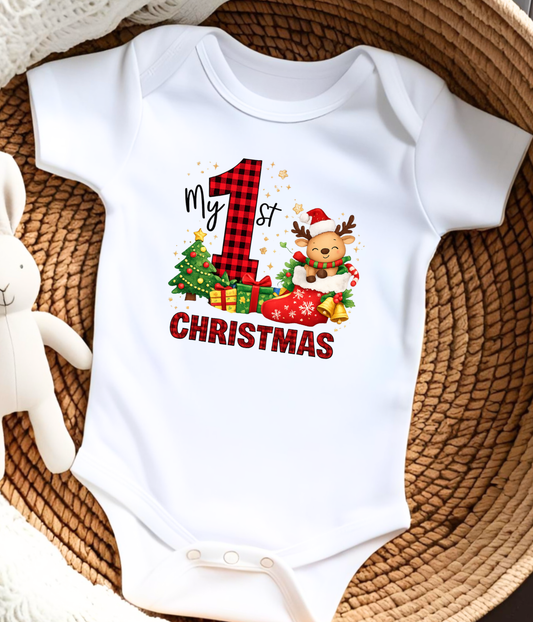 My 1st Christmas Buffalo Plaid Baby One-Piece Bodysuit