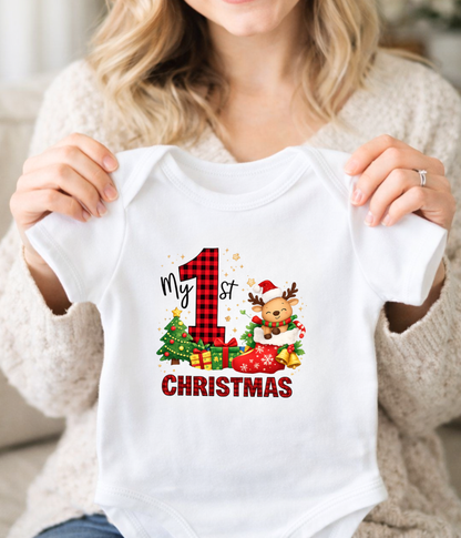 My 1st Christmas Buffalo Plaid Baby One-Piece Bodysuit