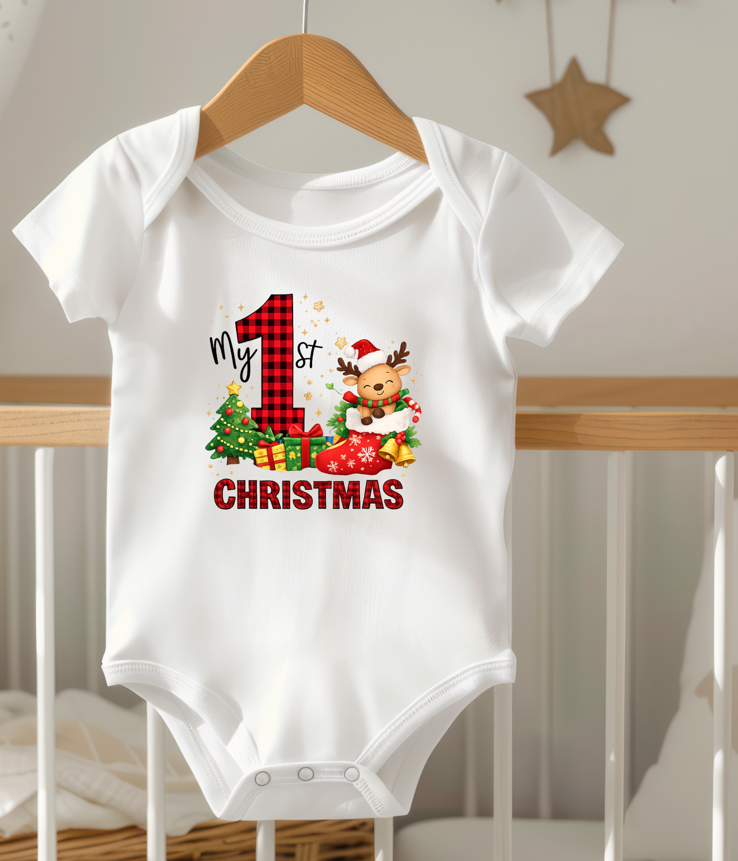 My 1st Christmas Buffalo Plaid Baby One-Piece Bodysuit