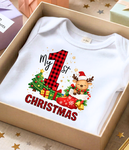 My 1st Christmas Buffalo Plaid Baby One-Piece Bodysuit