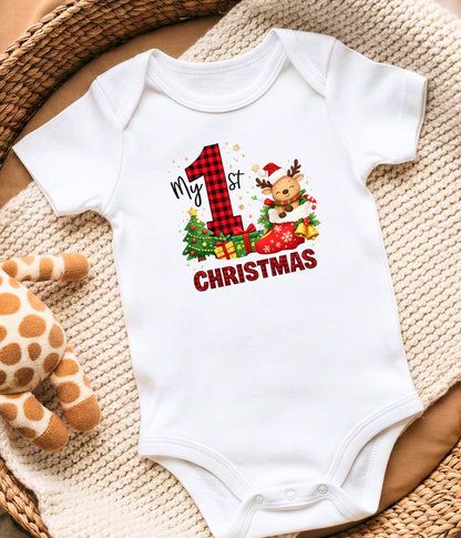 My 1st Christmas Buffalo Plaid Baby One-Piece Bodysuit