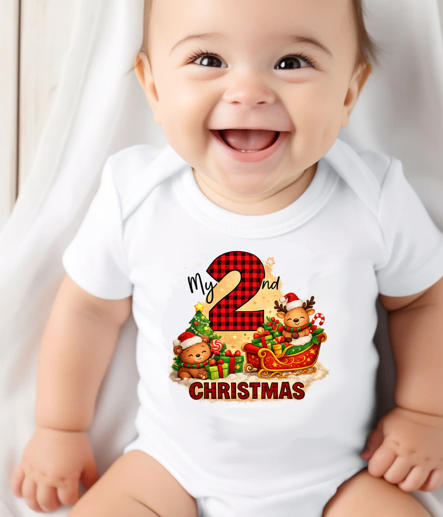 My 2nd Christmas Buffalo Plaid Baby One-Piece Bodysuit