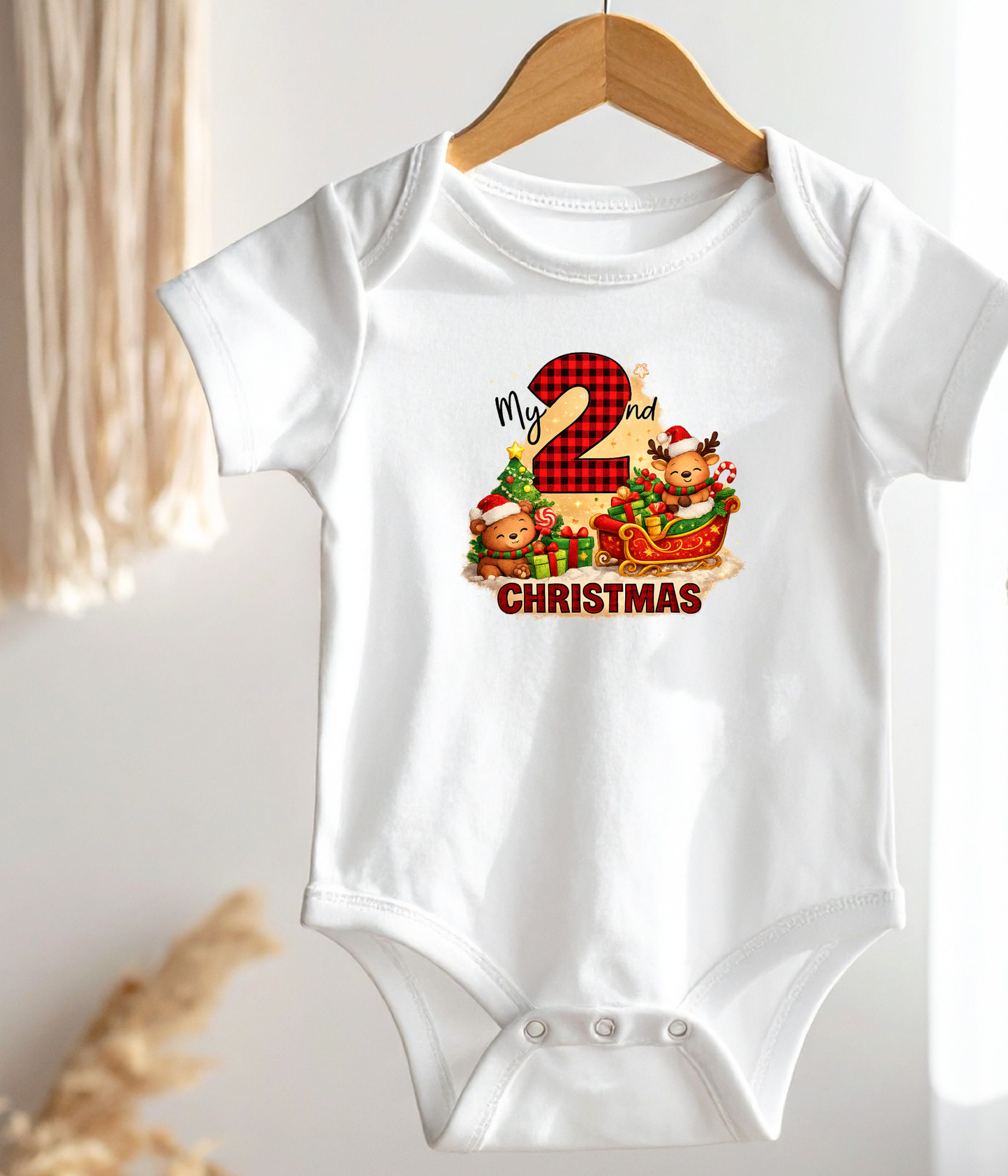 My 2nd Christmas Buffalo Plaid Baby One-Piece Bodysuit