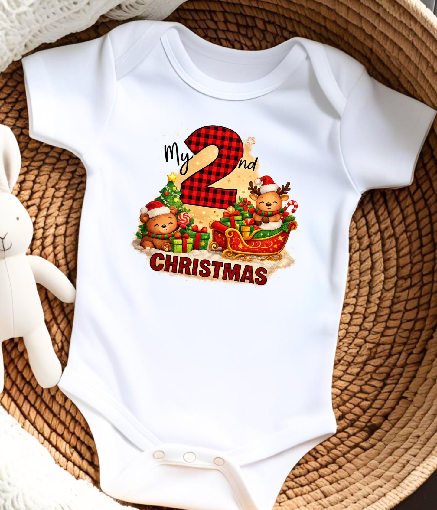 My 2nd Christmas Buffalo Plaid Baby One-Piece Bodysuit