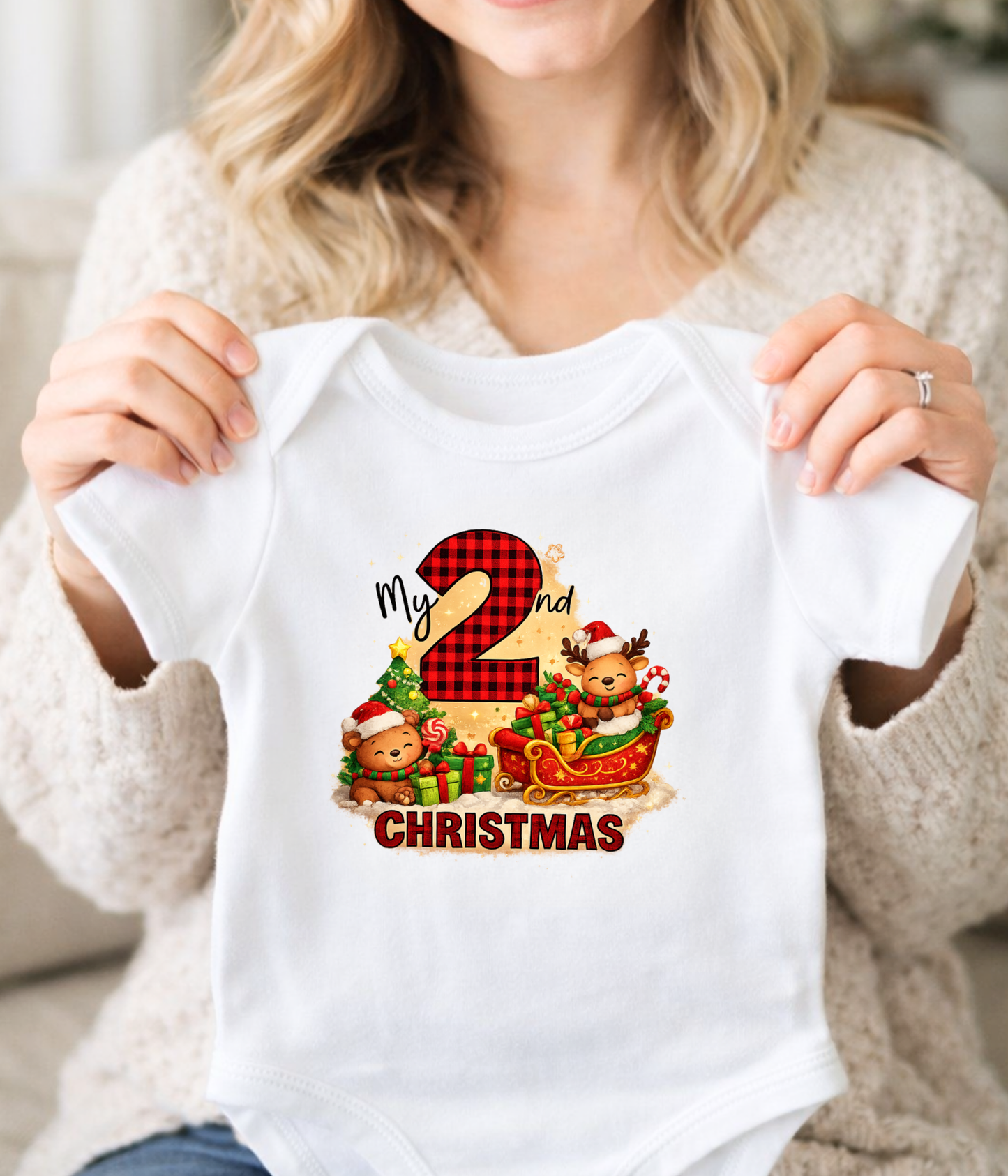 My 2nd Christmas Buffalo Plaid Baby One-Piece Bodysuit