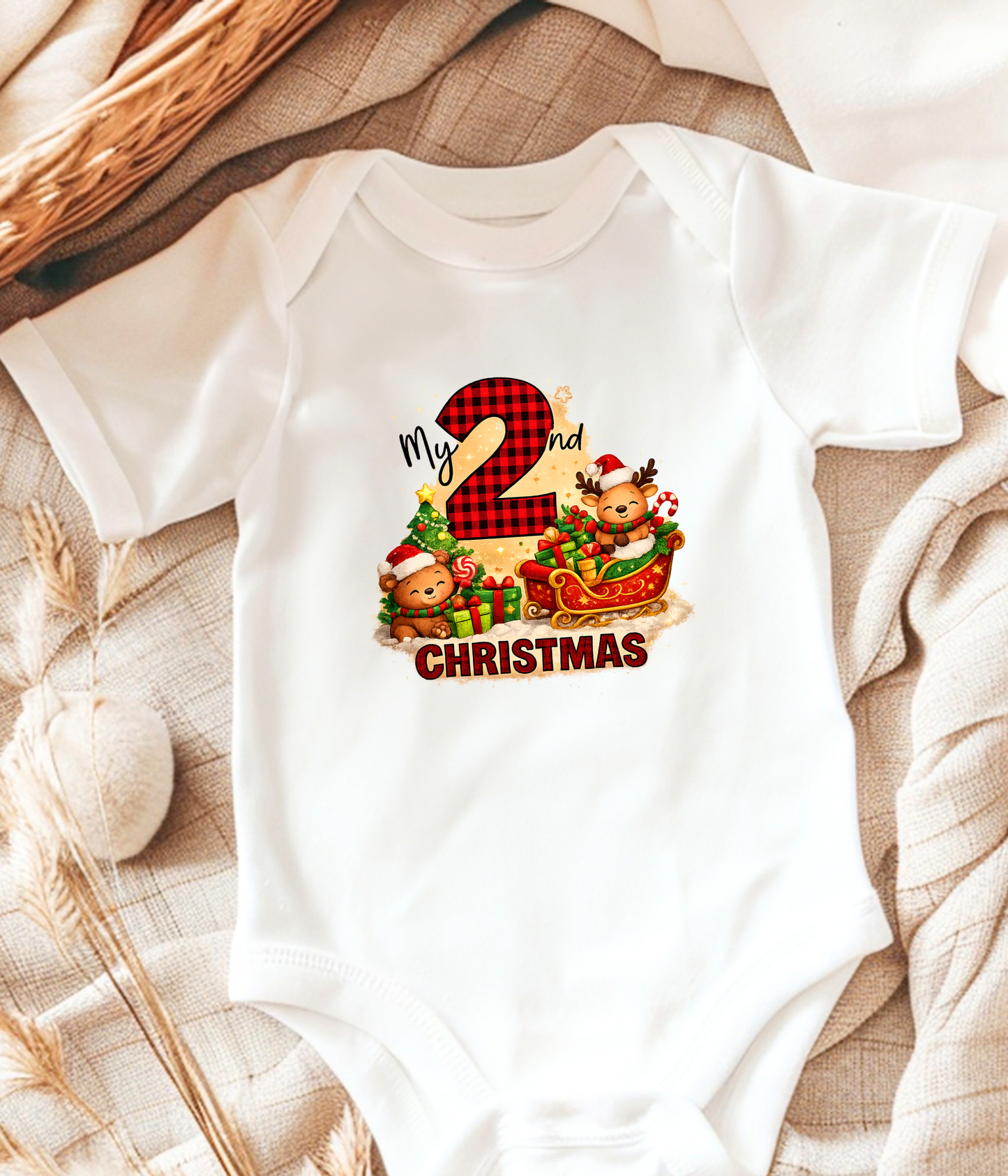 My 2nd Christmas Buffalo Plaid Baby One-Piece Bodysuit