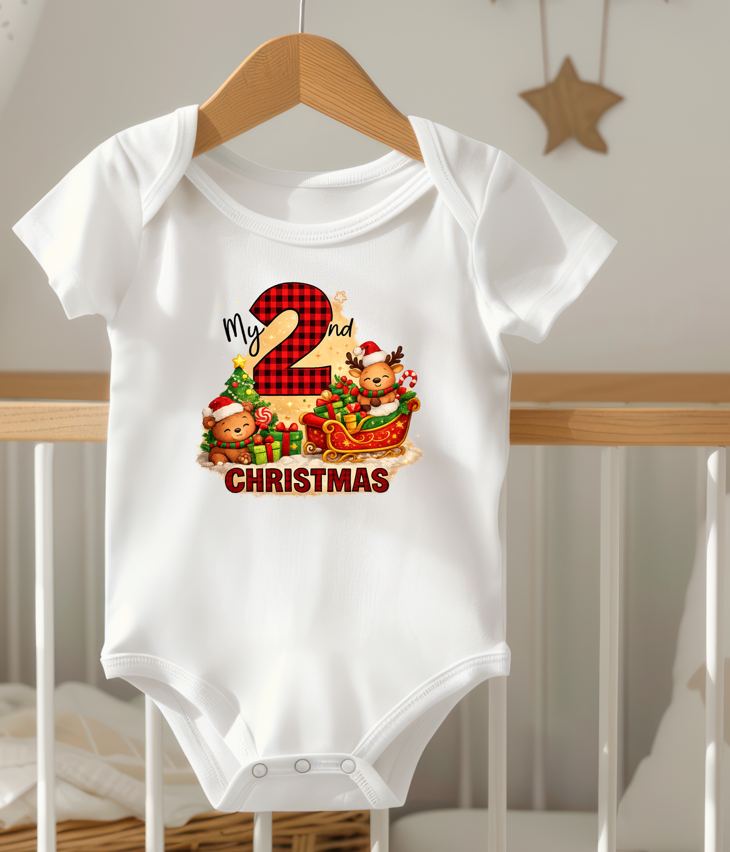 My 2nd Christmas Buffalo Plaid Baby One-Piece Bodysuit