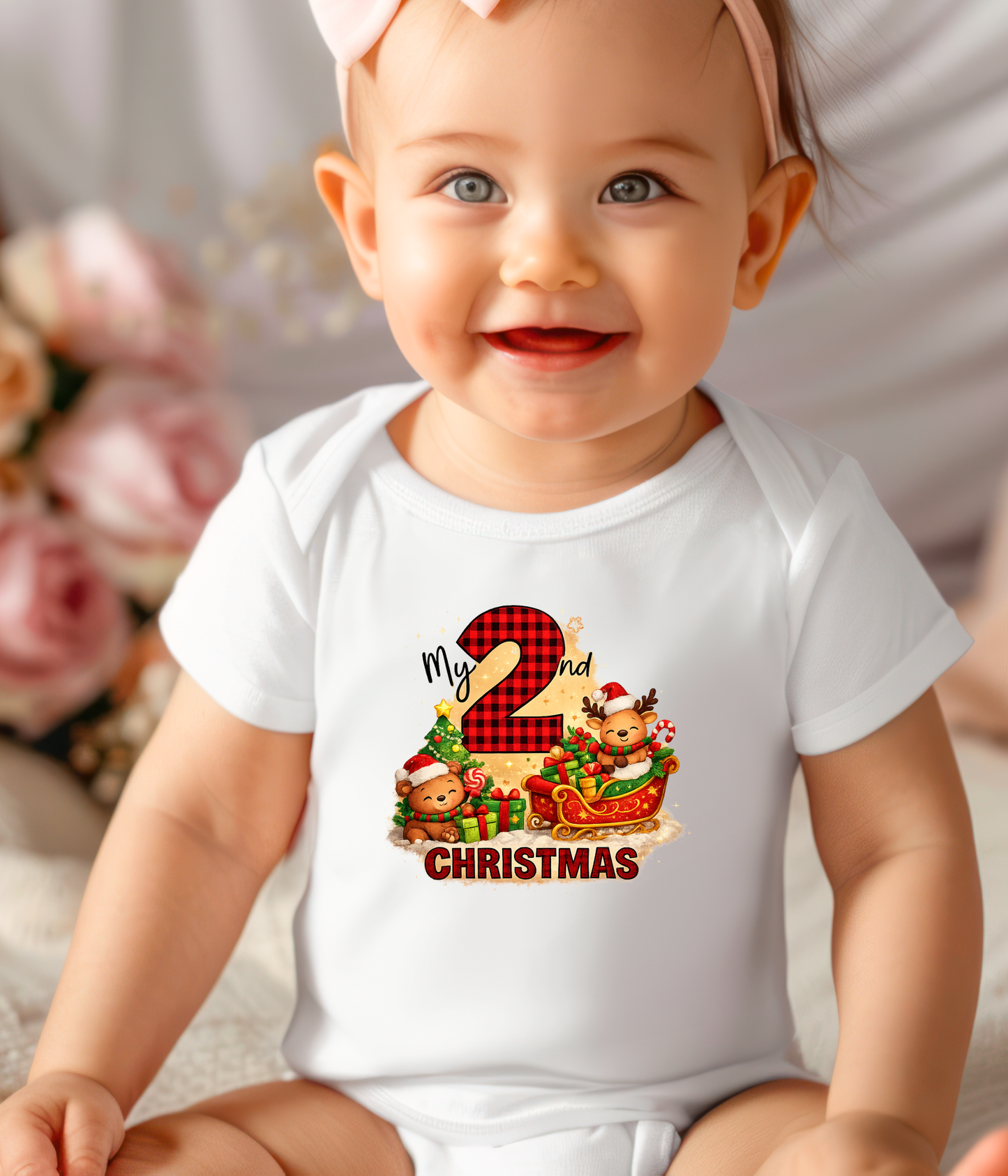 My 2nd Christmas Buffalo Plaid Baby One-Piece Bodysuit